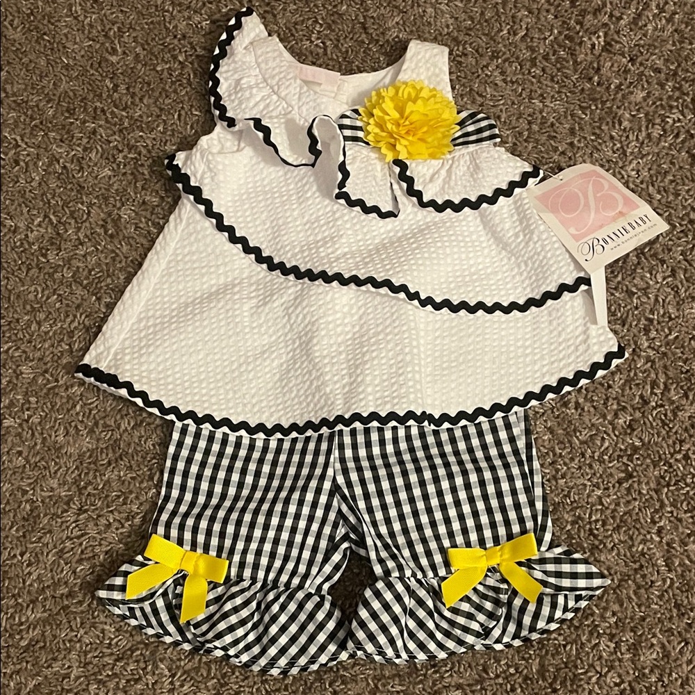 Bonnie Baby White and Black Outfit with Yellow Detail